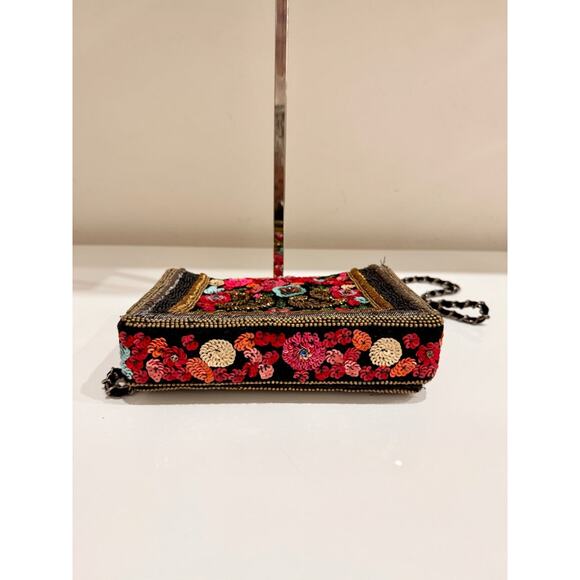 Zara Swans Embroidered Beaded/Sequin Shoulder Bag with Chain Strap Black Multi - Picture 6 of 12